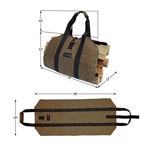 Log Carrier For Firewood - Waxed Canvas Log Carrier Tote - Heavy Duty Wood Carrier For Fireplace – Best Bag For Carrying Wood At Home Or Camping By Outdoor 360 - Firewood Carrier With Handles #TOP7