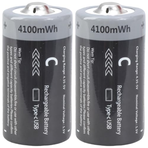 Piles LR14 au lithium C rechargeables par USB 2H - Charge rapide - Plus de 1000 cycles - Design sûr - Longue durée de vie de la batterie