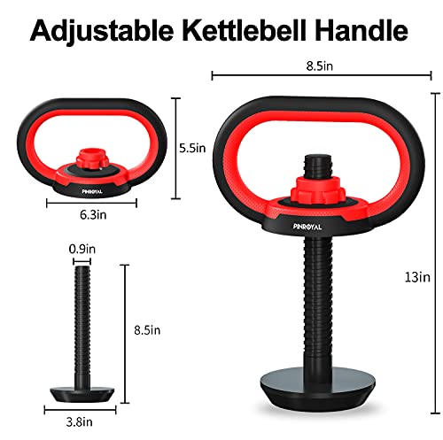 Pinroyal 3 In 1 Kettlebell Handle Adjustable For Dumbbell Plates 1 Inch, Kettlebell Grip For Kettlebell And Push Up To Gym Workout, 8.5'' Wide Rubber Handle & Base Non-Slip #TOP5