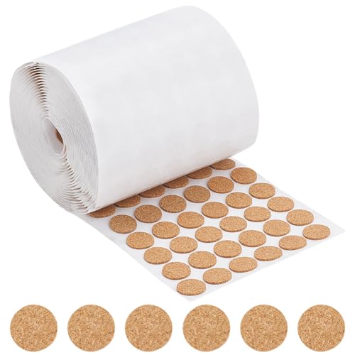Image of BENECREAT 1400pcs 0.7x0.06 Inch Adhesive Cork Circles, Flat Round Self-Adhesive Cork Round Dots Mat for Cabinets, Table Top Items, Scratching, Furniture, Electronics