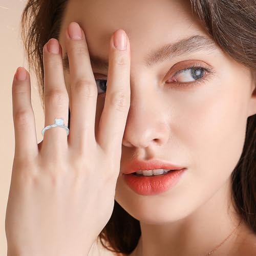 925 Sterling Silver 1 CT Princess Cut Opal Ring for Women Dainty Opal Engagement Wedding Promise Ring Anniversary Birthday Jewelry Gift for Mother Wife Friend2