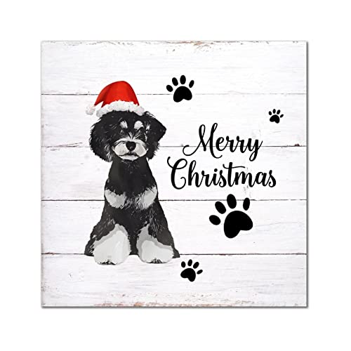 Plaque en bois Merry Christmas Caniche et décoration murale rétro