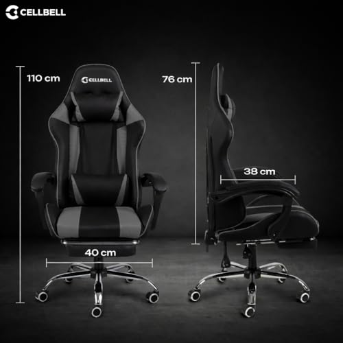 Image of CELLBELL Konquer Ergonomic Gaming Chair for Office & Work from Home | Leatherette Computer Chair with Lumbar Massage, Retractable Footrest,| Heavy Duty Executive Chair (Grey-Black)