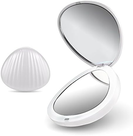 Ultra-portable Shell Makeup Mirror, Double-sided 1×5× Magnification Makeup Mirror with Led Light