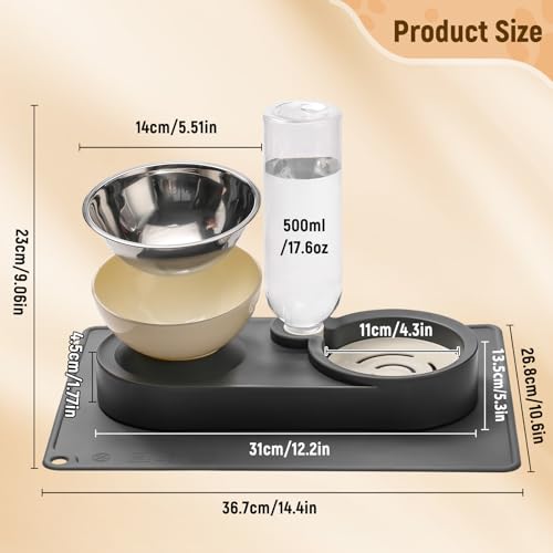 Marchul-2-in-1-Dog-Bowl-Elevated-Cat-Food-and-Water-Bowl-with-No-Spill-Mat-15-Tilt-Stainless-Steel-Dish-500ml-Leak-Proof-Bottle-Easy-Clean-Design-DryWet-Food-Water