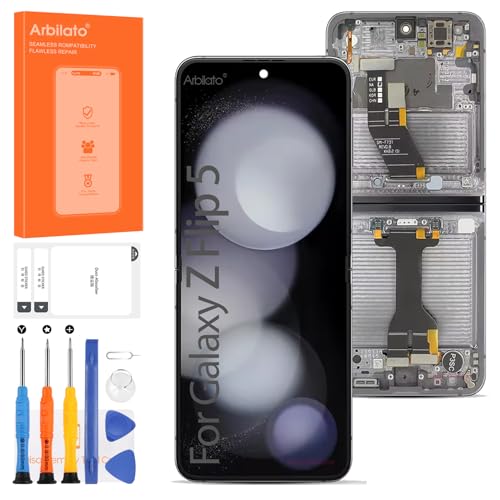 Original Screen for Samsung Galaxy Z Flip 5 Inner Foldable Screen Replacement for Galaxy Z Flip 5 5G LCD Screen SM-F731B,SM-F731U Touch Display Digitizer Assembly Repair Parts (Black with Frame)