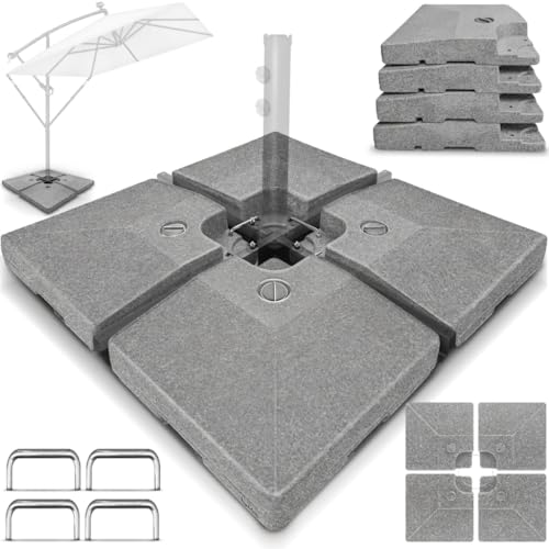tillvex® Lestage & Dalles Carrées pour Parasol Déporté – Pied de Parasol 90 litres / 120 kg, 4 Pièces avec Connecteur Métallique | Base Remplissable...