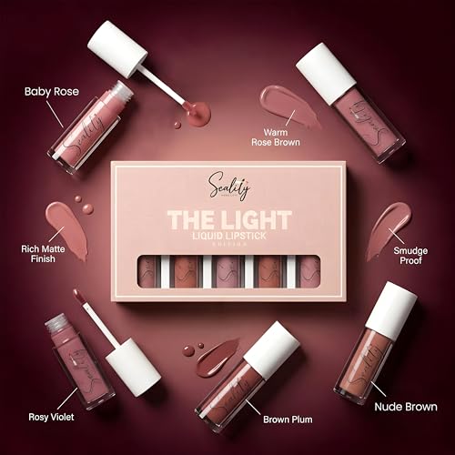 Image of Scality The Light Liquid Lipstick Set of 5 | Highly Pigmented Matte Lipstick | One Swipe Application | Long Lasting, Transferproof & Smudge Proof | Smooth Comfortable Wear | Perfect for Gifting & Special Occasions (25ml, 5 ml Each)