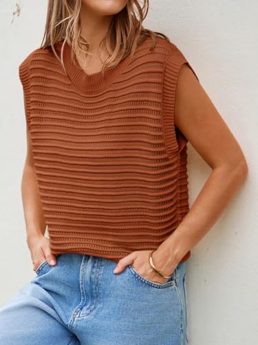 Lueluoye Women's Summer Knit Sweater Vest Cap Sleeve Casual Trendy Crew Neck Ribbed Pullover Tank Tops3