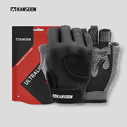 Breathable Workout Gloves, Knuckle Weight Lifting Fingerless Gym Exercise Gloves with Curved Open Back, for Powerlifting, Crossfit, Women and Men (Black, Large)