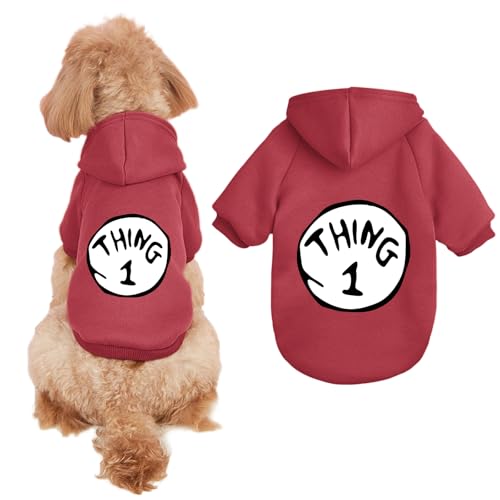 Dog Hoodie Pet Clothes for Small Dogs Thing 1 Printed Hoodies Medium Puppy Hooded Sweatshirt Pullover Outfit(Wine Red,M) - Image 5
