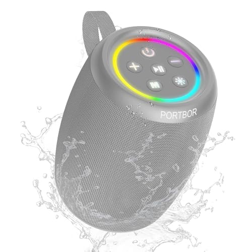 Portable Bluetooth Speaker with Lights, Powerful Stereo Loud Sound Wireless Small Speaker, IPX5 Waterproof, BT5.3, TWS Pairing, for Outdoor/Party/Home/Beach/Shower, Birthday for Him Her