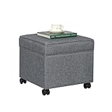Edeco Ottoman with Storage, 17Inch High Fabric Foot Stools Ottoman for Living Room, Upholstered Square Storage Ottomans Foot Rest, Bedroom Footstools and Ottomans with Wheels, Dark Grey