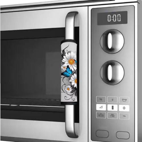 Image of Refrigerator Door Handle Covers Set of 6 Protective Waterproof Kitchen Electrical Appliance Decor Handles for Fridge, Microwave, Oven, Kitchen Cabinet, Daisy Butterfly Gray