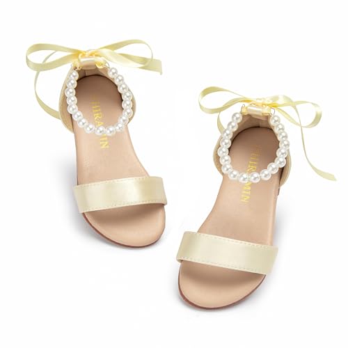 Image of PHIRAMIN Toddler Girl Sandals - Flower Girl Dress Shoes Open Toe Little Kid Wedding Party