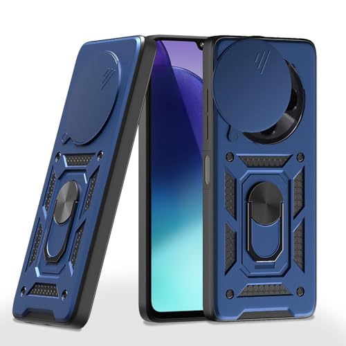Image of Pikkme D10 Tough Armor Back Cover | 360 Protection Case | Sliding Camera Shield Cover & Ring Holder Stand Bumper Case for Redmi A4 5G / Redmi 14C 5G / Poco C75 5G (Blue)