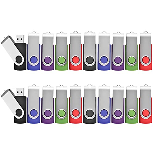 20 pz chiave USB girevole Stoccaggio – Scheda di memoria Flash Drive chiave USB 2.0 stoccaggio e trasferimento dati digitali (Verde/Rosso/Nero/Blu/Viola) multicolore multicolore 4GO