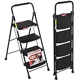 HBTower 4 Step Ladder, Step Stool Foldable with Wide Anti-Slip Pedal, Sturdy Steel Ladders for Home Adults Kitchen