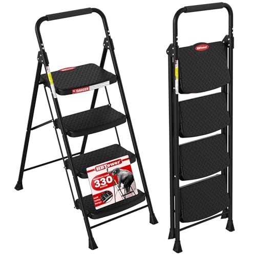 HBTower 4-Step Foldable Steel Ladder with Anti-Slip Pedal