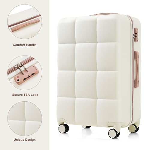 Merax Set Airline Certified Carry, ABS Luggage with Spinner Wheels, White, 20/24/28 Inch3