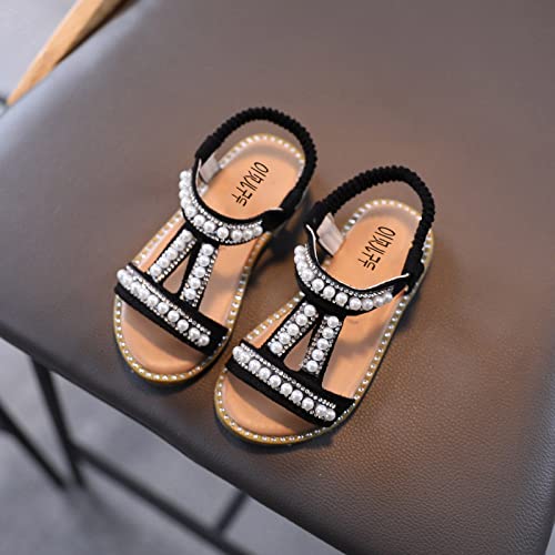 Little Girl Sandals Infant Single Girls Pearl Roman Baby Crystal Princess Kids Sandals Shoes Toddler Baby Shoes (Black, 10 Little Kid)4