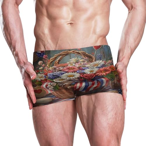 July 4th American Flag Flowers Mens Swim Trunk Swimwear Swim Brief Square Leg Board Short S S04073072