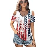 AFPANQZ 1776-2026 American Flag Print Cut Out Shoulder for Women 250th Anniversary Patriotic Casual Short Sleeve Blouse for 4th of July Memorial Day Events