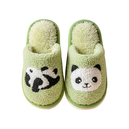 TYUSGH Pantuflas de invierno para niñas y niños, cálidas, esponjosas, lindas pantuflas de dibujos animados para niños, suaves, antideslizantes, para interiores, Green, 31 EU