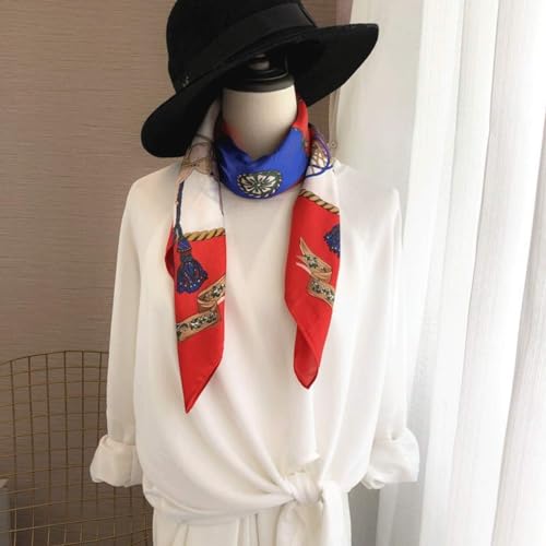 French Kerchief Silk Scarf Female Red Classic Square Scarf Shawl Dual-Purpose Professional Scarf (Red 90 * 90cm)3