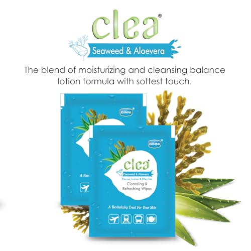 Clea Seaweed and Aloe Vera Cleansing and Refreshing Wipes | Pack of 100 Singles - Image 3