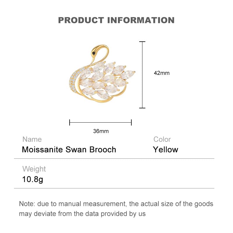 Image of Luxurious and Sophisticated 14K Gold Swan Brooch with Sparkling Moissanite, Stunning Animal Inspired Crystal Corsage, Trendy Trench Coat Accessory