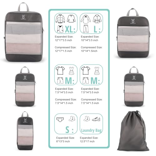 Compression Packing Cubes for Travel, Bunnychill Portable Zipper Packing Cube for Cloting, Expandable Space Saver Storage Luggage Organizer Bags for Suitcases(Pink) by Bunnychill - Image 5