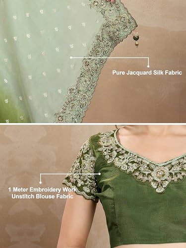 Image of TRENDMALLS Women's Jacquard Silk Embroidery Zarkan Work Saree with Unstitch Blouse Piece