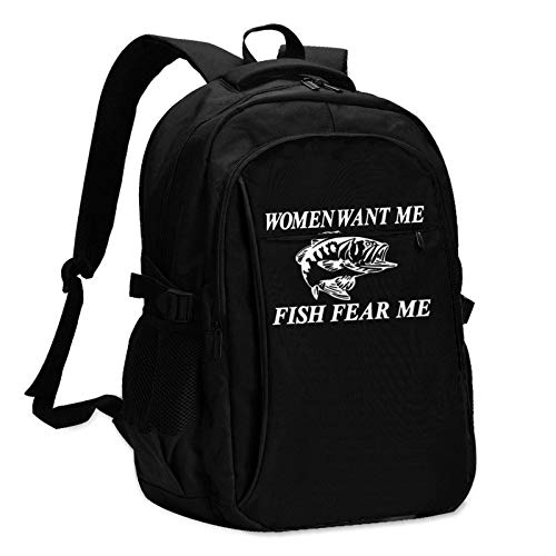 XCNGG Mochila USB con múltiples Bolsillos  Informal  Escolar Women Want Fish Fear Unisex