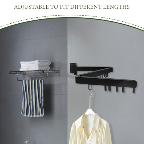 Étendoir à linge mural pliable avec anneaux pour buanderie - 4