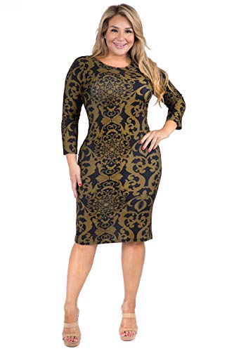 Image of ICONOFLASH Women's 3 /4 Sleeves Midi Bodycon Dress Crew Neck Fitted Dresses with Plus Size Options