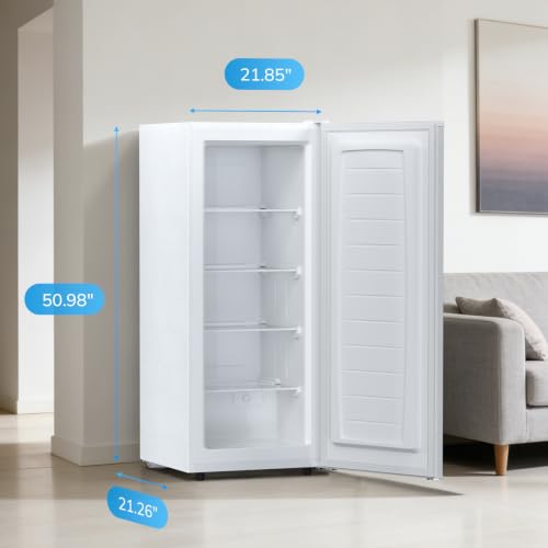 Image of Antarctic Star 6.0 Cu.Ft Upright Freezer, Compact Stand Up Freezer with 7-Temp Control, Removable Glass Shelves, Adjustable Legs & Reversible Door, for Home, Apartment, Dorm, White