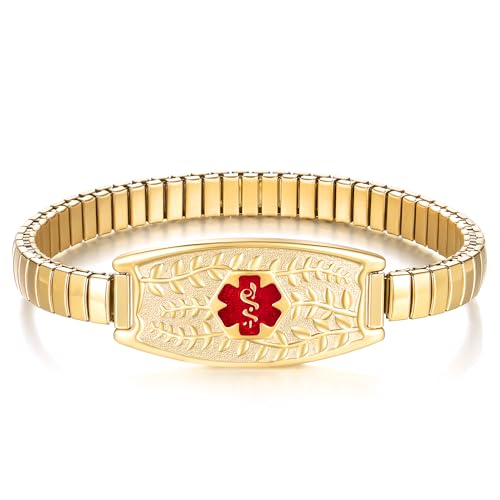 Divoti Olive Stretch Medical Alert Bracelet – Custom Engraved Stainless Steel ID Tag – Hypoallergenic, No Clasp, Slip-On Style – Fits 6.5–7.5