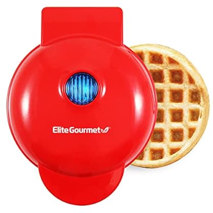 Elite Gourmet EWM015R Mini-Waffeleisen, elektrisch, mit Antihaftbeschichtung, Belgische Waffeln, kompaktes Design, Rösti, Keto, Snacks, Sandwiches, Eier, leicht zu reinigen, rot