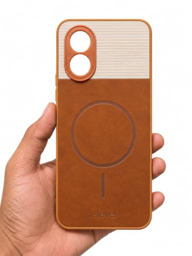Image of Bintage 2in1 Hard Slim Back Case | Soft Border Camera Protect | Dual PU Leather Finish Back Cover Compatible for Oppo A18 4G /Oppo A38 - White & Brown