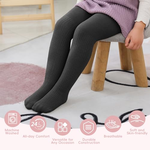 Image of Baby Toddler Girls Cable Knit Tights, Non-Slip Footed Stockings | Cable Knit Texture, Non-Slip Sole Design, Footed Tight Style, Baby Girl Fit, Newborn to Toddler Sizes