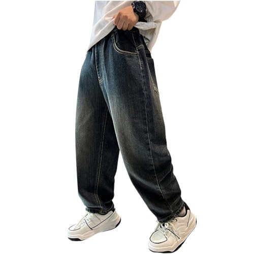 Boys Baggy Jeans Vintage Straight Wide Leg Denim Pants Kids Elastic Waist Cute Pattern Trousers 2025 Y2K Streetwea