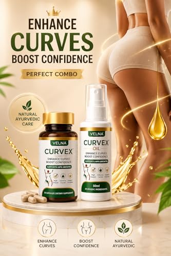 Image of Velna curvex ayurvedic herbal capsules for hips growth (premum pack oil and capsules)