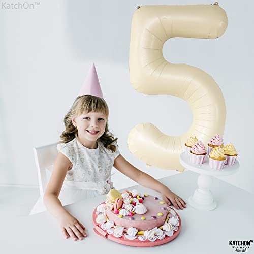 Image of KatchOn Gaint Cream White 5 Balloon Number 40 Inch, 5 Birthday Decorations | 5 Birthday Balloon Decor, 5th Birthday Decorations for Boys, Creme Number 5 Balloon