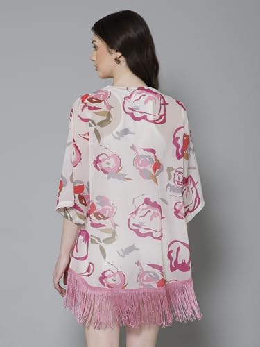 Image of PURYS Floral Print Shrug for Women | Lightweight Georgette Kimono| Versatile Casual Shrug for Layering and Summer Fashion