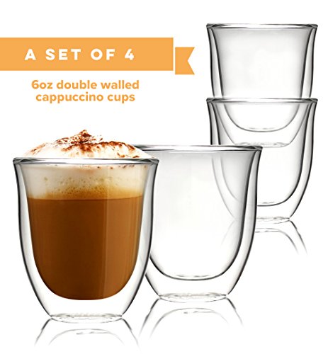 Glass Coffee Cups Without Handle, Insulated Cup Sets For Kitchen, Borosilicate Glass Tea Cups And Juice Glasses, Set Of 4, 6Oz #TOP2