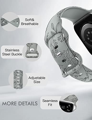Image of Minyee Floral Engraved Band Compatible with Apple Watch 41mm 40mm 38mm 42mm 44mm 45mm 46mm 49mm Women, Cute Soft Silicone Flower Sport Fancy Strap for iWatch Series 11 10 9 8 7 6 5 4 SE /Ultra 3 2 1