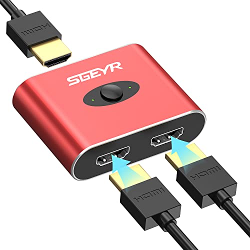Switch HDMI 4K 60Hz, SGEYR Aluminum Splitter HDMI Bi-Direction Commutateur HDMI Manuel, Double Hdmi 1 Entrée 2 Sorties ou 2 Entrées vers 1, Supporte 4K 3D 1080P HDCP pour HDTV Blu-Ray DVD DVR PC Xbox Cover