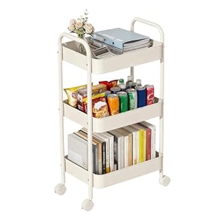 CHUNGG Bathroom Storage 3 Tier Beauty Trolley on Wheels, Kitchen Cart Drawers on Wheels, Easy Assemble Mobile Multifunctional Metal Book Rolling Carts for Living Room Office and Bedroom (White)