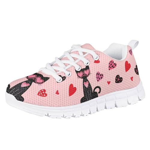 Yzaoxia Black Cat Athletic Running Shoes for Girls Size 4 Love Hearts Tennis Shoes Kids Sneakers Mesh Walking Sneaker Sport Footwear Non Slip Trainers Pink2